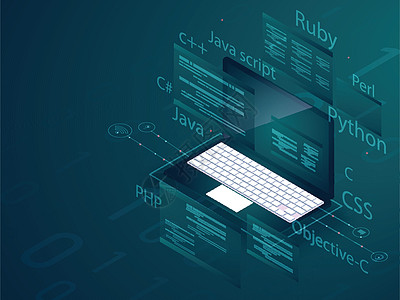 软件开发编程概念 它制作图案等距公司主页程序员创造力笔记本电脑屏幕插图开发商基础设施图片