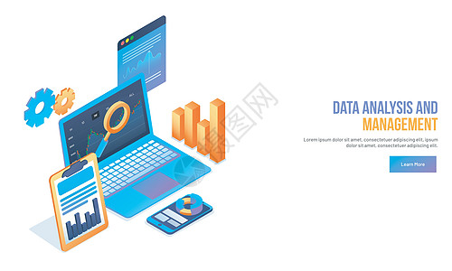 lapto 的分析师或开发人员工作场所等距插图商业条状图表信息数据网站桌面组织手机互联网图片