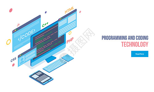 台式 智能手机和不同鳕鱼的几何插图程序员商业语言公司办公室浏览器互联网桌面代码编码图片