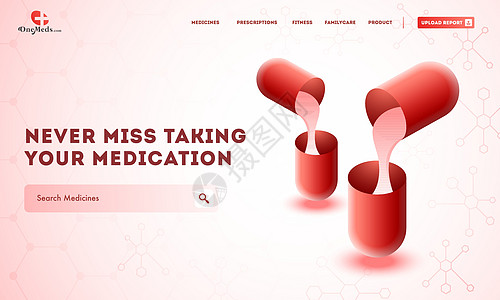 富有创意的网站模板布局 配有健康药品和M类药品图片
