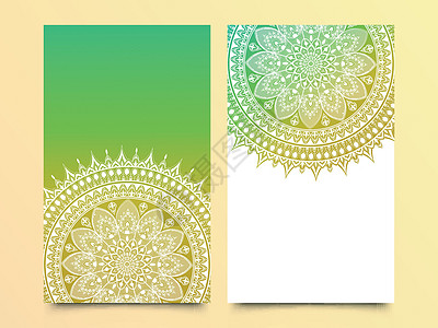 用于或 invi 的两种颜色的矢量曼荼罗图案桌巾植物群空白白色小册子打印婚姻邀请函绿色婚礼图片