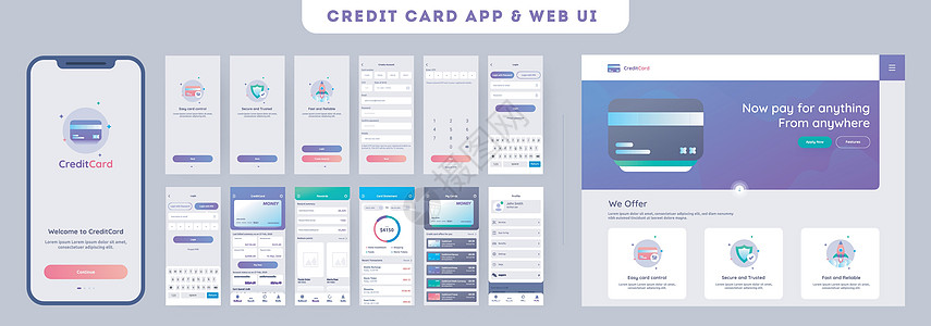 用于响应式移动的在线支付或信用卡应用程序 ui 套件图片