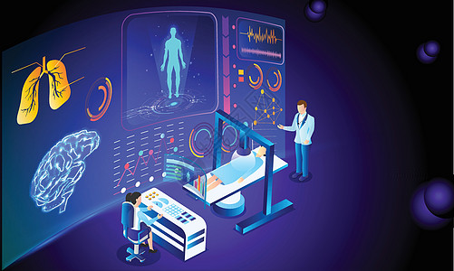 基于未来医学技术的等距设计whole bod器官诊断机器药店海报科学诊所疾病生物学制药图片