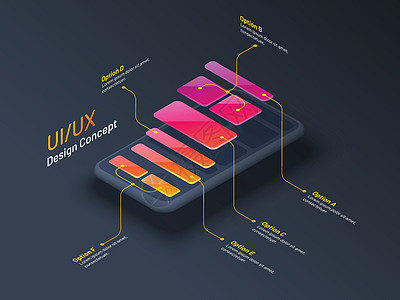 智能手机的 UI 或 UX 设计概念等距插图图片
