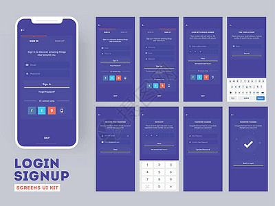 具有不同登录屏幕的平面样式 UIUX 和 GUI 布局 i图片