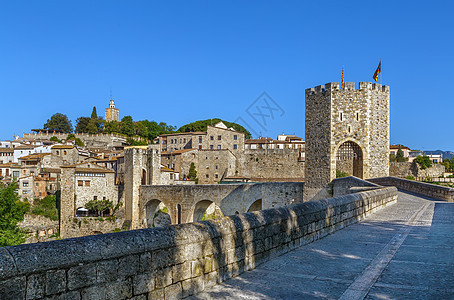 西班牙Besalu罗马罗曼斯克桥旅游地标城市建筑旅行建筑学历史石头村庄历史性图片