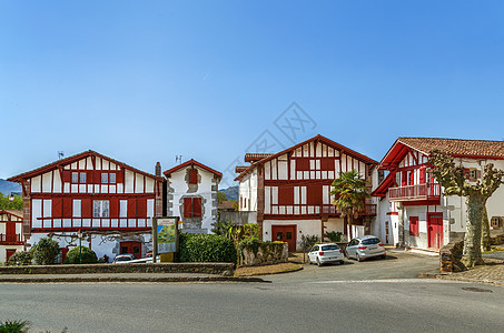 法国比利牛斯大西洋阿伊诺阿街建筑白色村庄地标旅行旅游街道国家游客房子图片