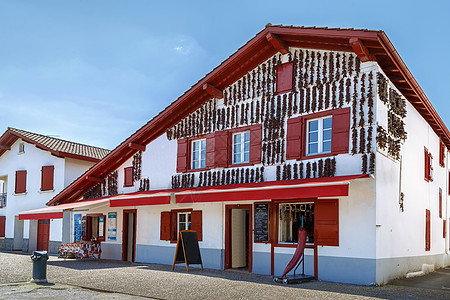 法国比利牛斯大西洋埃斯佩莱特街国家建筑旅行胡椒假期旅游红色建筑学白色房子图片