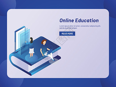 在线教育或电子学习概念与等距说明学生电脑网页手机知识技术服务社会女士反应背景图片