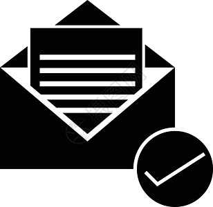 平面样式批准邮件图标白色社交字形电子邮件黑色信封设计媒体检查按钮图片
