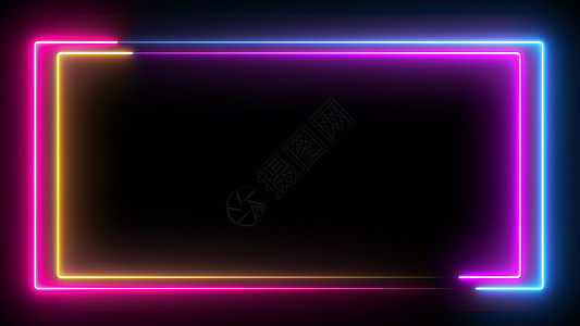 计算机生成的彩色动画 黑色背景上蓝色和粉色的 3D 渲染霓虹灯盒激光玩家运动射线编程盒子数字化闪光框架化合物背景图片