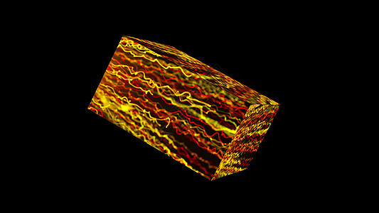 具有明亮表面的立方体在 space3d 渲染背景计算机生成背景中魅力彗星耀斑速度电脑漩涡飞行头发火花运动图片