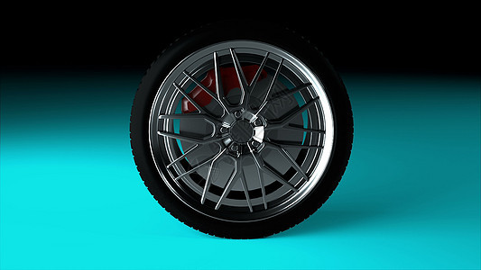 现代闪亮的车轮在3d 渲染计算机生成的背景上黑色旋转轮胎轮缘汽车磁盘轮辋金属合金驾驶图片