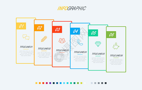 时间线图表设计矢量  6 个选项矩形工作流程布局 矢量图时间线模板图片
