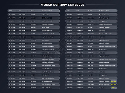 世界杯匹配时间列表的矢量插图 与时俱进参与者日程体育场冠军锦标赛投球娱乐保龄球蟋蟀桌子图片