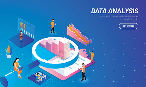 基于数据分析概念的 web 模板设计与 3D 插图图片