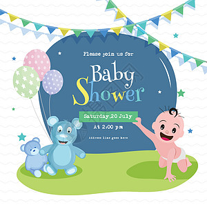 婴儿送礼会海报或邀请卡设计与可爱的 babyte图片