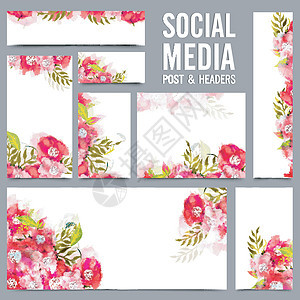 带有红色和粉红色花朵的社交媒体帖子和标题背景图片