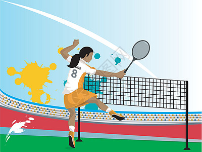 女子羽毛球运动员的插图爱好竞争球拍传单体育场团队横幅娱乐竞赛比赛图片