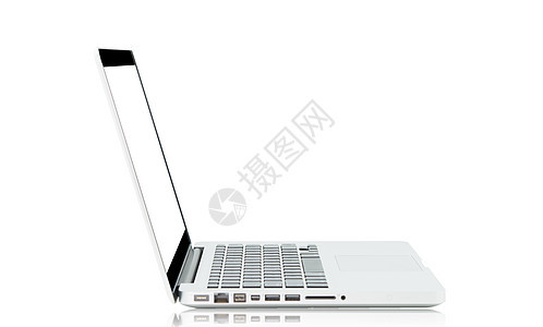 带空白屏幕的白色笔记本电脑键盘互联网技术钥匙金属网络桌面展示工作办公室图片