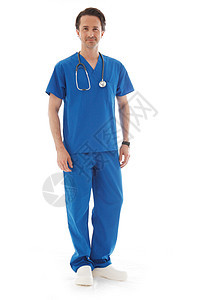 医生全长肖像工人男人职业护士医疗蓝色保健男性白色卫生图片