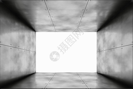 抽象车库陈列室走廊  3D 插画工业建筑学建筑空间渲染房间插图白色地面3d图片