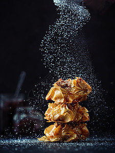 花生酱和果冻软糖甜甜甜圈甜点粉末黄油高架天线巧克力玉米烘烤高角度糕点图片