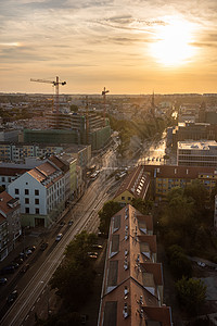 Szczecin城景 日落美丽 波兰 欧洲城堡建筑学市中心城市地标旅行目的地鸟瞰图梯田教会图片