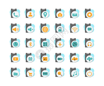 智能手机功能和应用程序平面图标集 矢量和说明图片