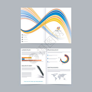 带有多彩抽象波浪的商业手册图表杂志小册子营销目录报告传单横幅信息海浪图片