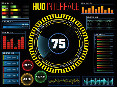 商业应用程序的 HUD UI文档数据展示医疗技术碎石图表教育雷达经济学背景图片