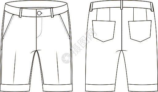 牛仔短裤的矢量插图 正面和背面视图图片