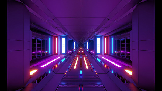 未来科幻隧道走廊与热金属和漂亮的反射 3d 插图壁纸背景铁水玻璃窗墙纸粉色蓝色玻璃辉光渲染橙子图片