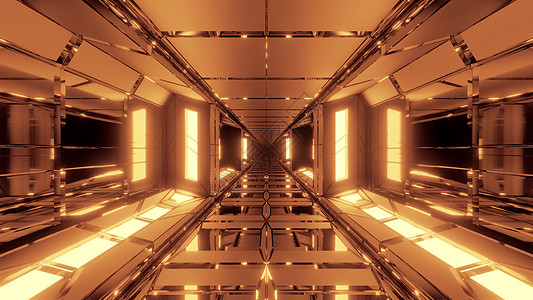 独特的高对比度未来空间科幻机库隧道走廊 3D 插图壁纸背景设计3d辉光玻璃金子玻璃窗金属墙纸运动艺术玻璃底图片