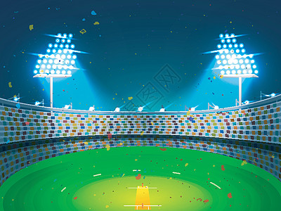 体育聚光灯下的板球体育场夜景图片