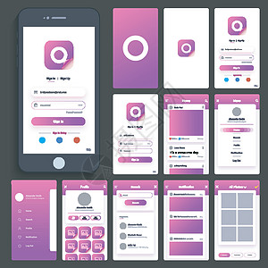 用于移动应用程序的 UIUX 和 GUI体验部件画廊界面软件报名设计屏幕触摸屏材料图片