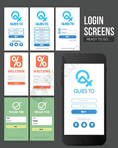 一组创意登录屏幕电子商务社交材料触摸屏网站预览电子邮件商业软件小样图片