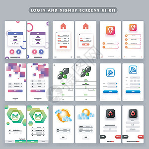 一组移动登录和注册 UI 模板报名数字网页小样导航材料商业电子邮件部件界面图片