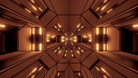 未来派科幻幻想空间机库隧道走廊与发光灯 3d 插图壁纸背景机库金子渲染反光艺术墙纸玻璃窗运动玻璃反射图片