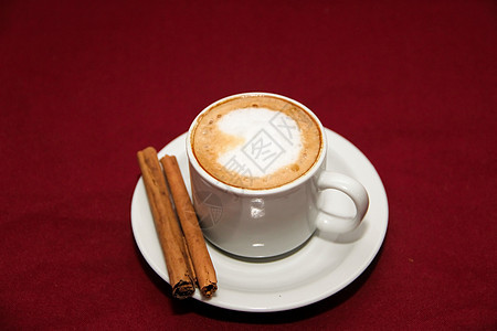 有肉桂的咖啡馆 在船上背景上棕色早餐巧克力豆子咖啡香气白色黑色美食杯子图片