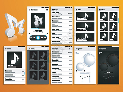 音乐移动 UIUX 或 GUI 设计按钮播放触摸屏材料下载界面网页推介会列表用户图片
