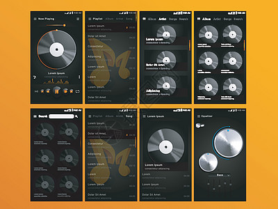音乐移动 UIUX 或 GUI 设计触摸屏菜单界面光盘播放网站体验环境歌曲技术图片