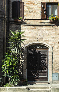 典型的意大利木制门 圆门拱门绿色历史入口建筑学街道装饰品装饰建筑窗户风格图片