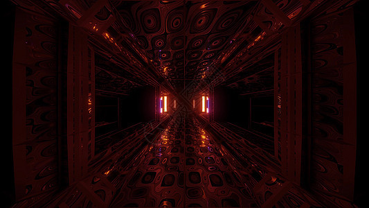 未来派科幻空间机库隧道走廊 3d 插图与抽象眼睛纹理背景 wallpape房间玻璃窗蓝色墙纸粉色橙子运动辉光艺术渲染图片