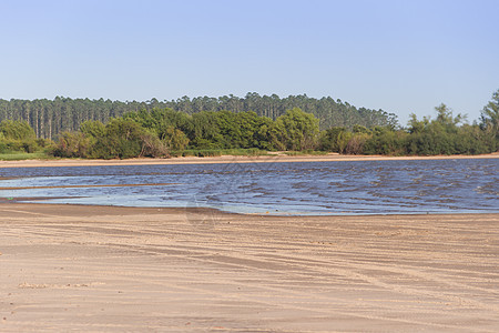 联邦直辖州里奥斯罗根蒂纳市河岸的夏季风景阿根廷天空女士海滩白色旅行阳光绿色联邦蓝色树木图片