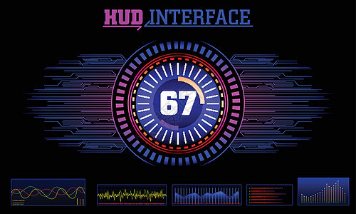 商业应用程序的 HUD UI医疗碎石展示显示器教育经济学数据技术雷达文档背景图片