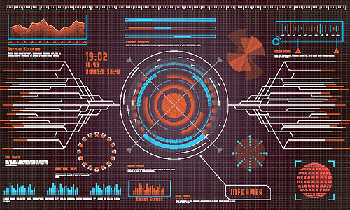 商业应用程序的 HUD UI碎石经济学图表医疗教育显示器技术展示雷达数据背景图片