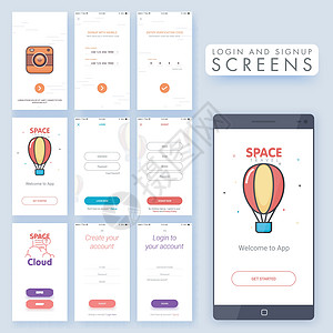 一组移动登录和注册 UI 模板导航用户设备商业密码软件设计界面材料体验图片