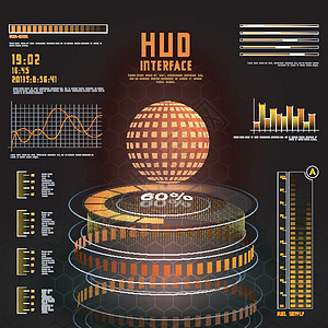商业应用程序的 HUD UI展示技术教育经济学碎石显示器数据雷达医疗图表图片