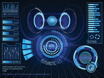 商业应用程序的 HUD UI文档教育医疗显示器技术雷达图表碎石展示经济学背景图片